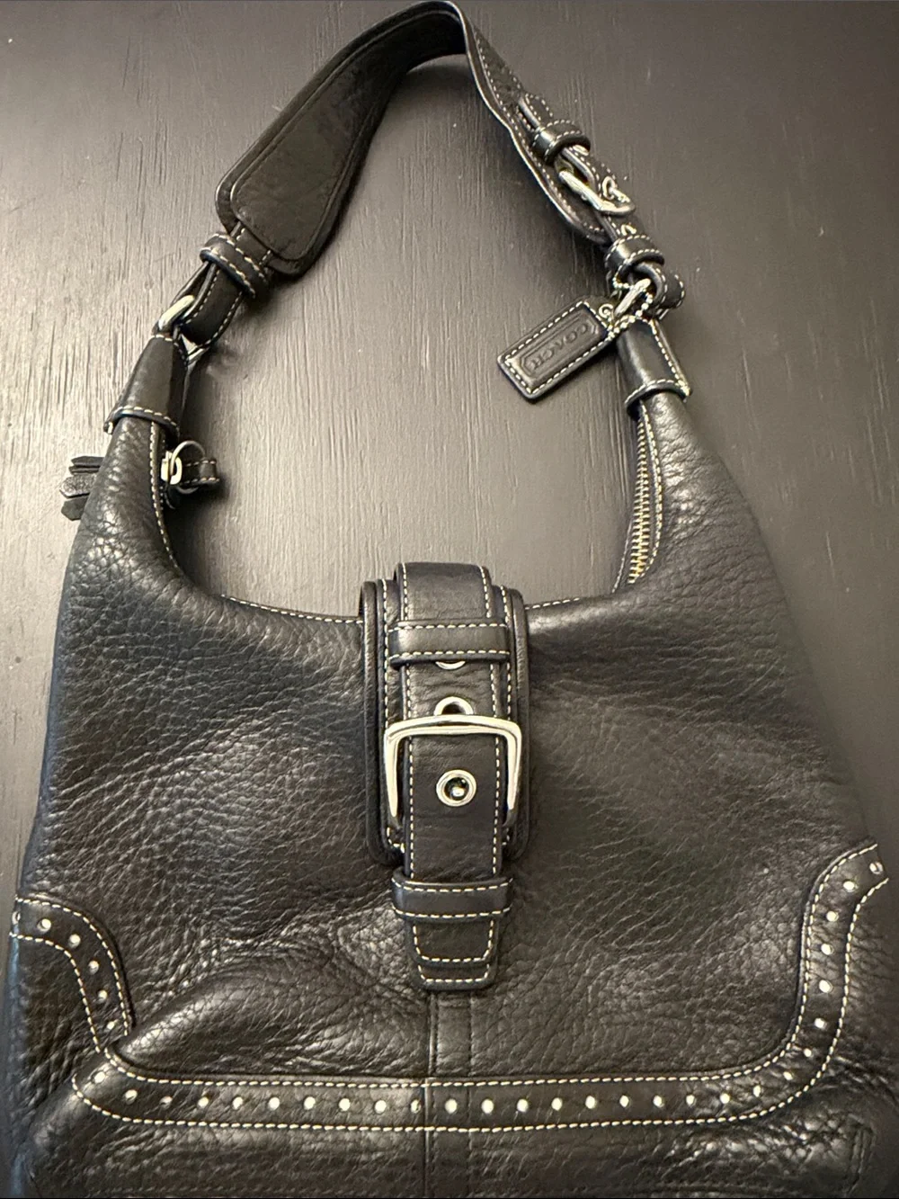 Coach Black Pebbled Leather Shoulder Hobo with Silver Hardware